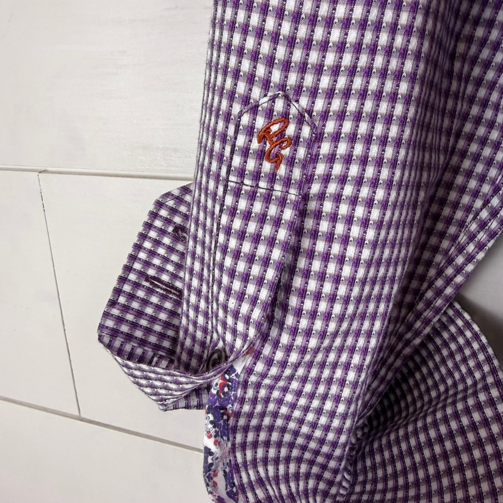 Robert Graham Men XL Classic Egyptian Cotton Button Down FLIP CUFF PURPLE CHECK - Picture 7 of 11